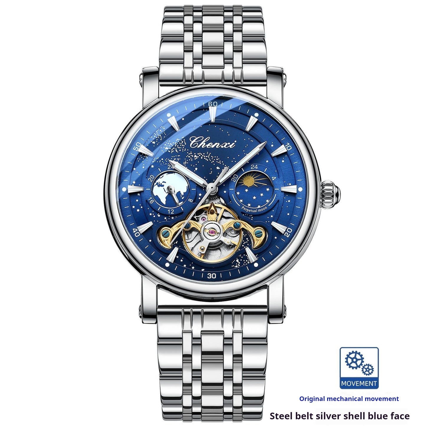 Xinghe Moon Phase Hollow Tourbillon Mechanical Watch Luminous